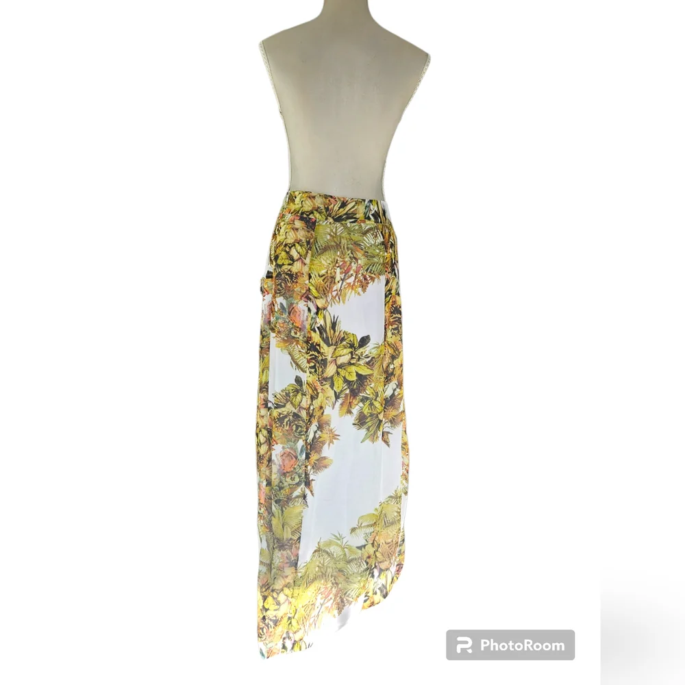 Sheike | Long skirt With High Thigh Splits | Size 10 | Colour White,Green&Brown - Picture 5 of 5